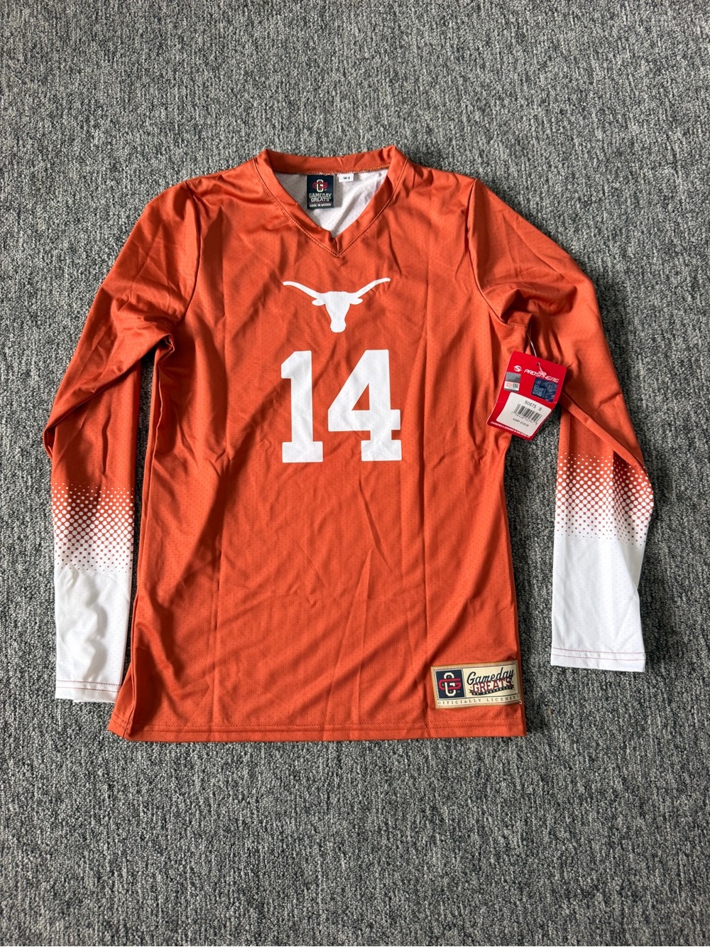 Ameda Orange Long-Sleeve #14 Jersey with White Sleeve Gradient
